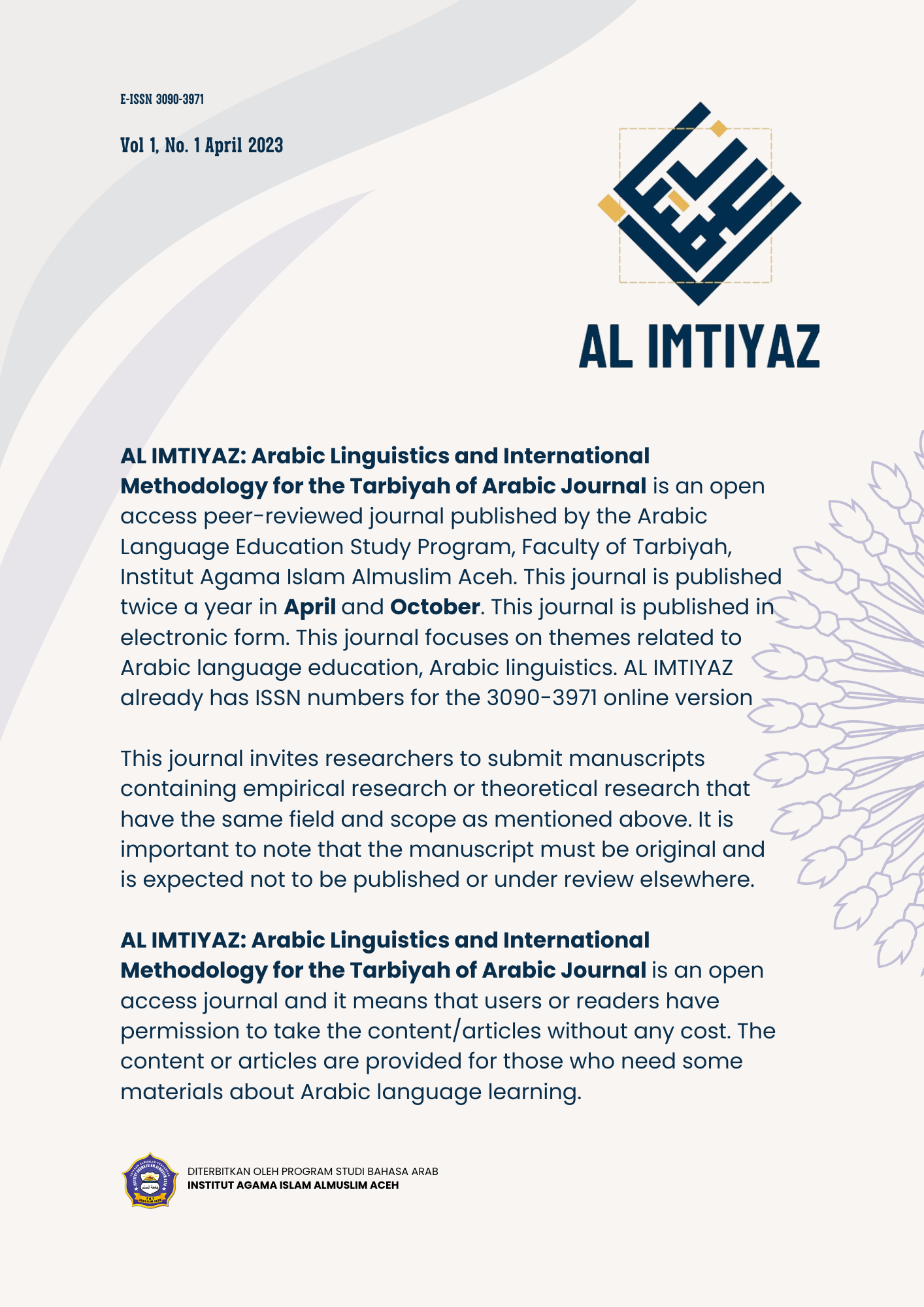 Arabic Linguistics and International Methodology for the Tarbiyah of Arabic Journal